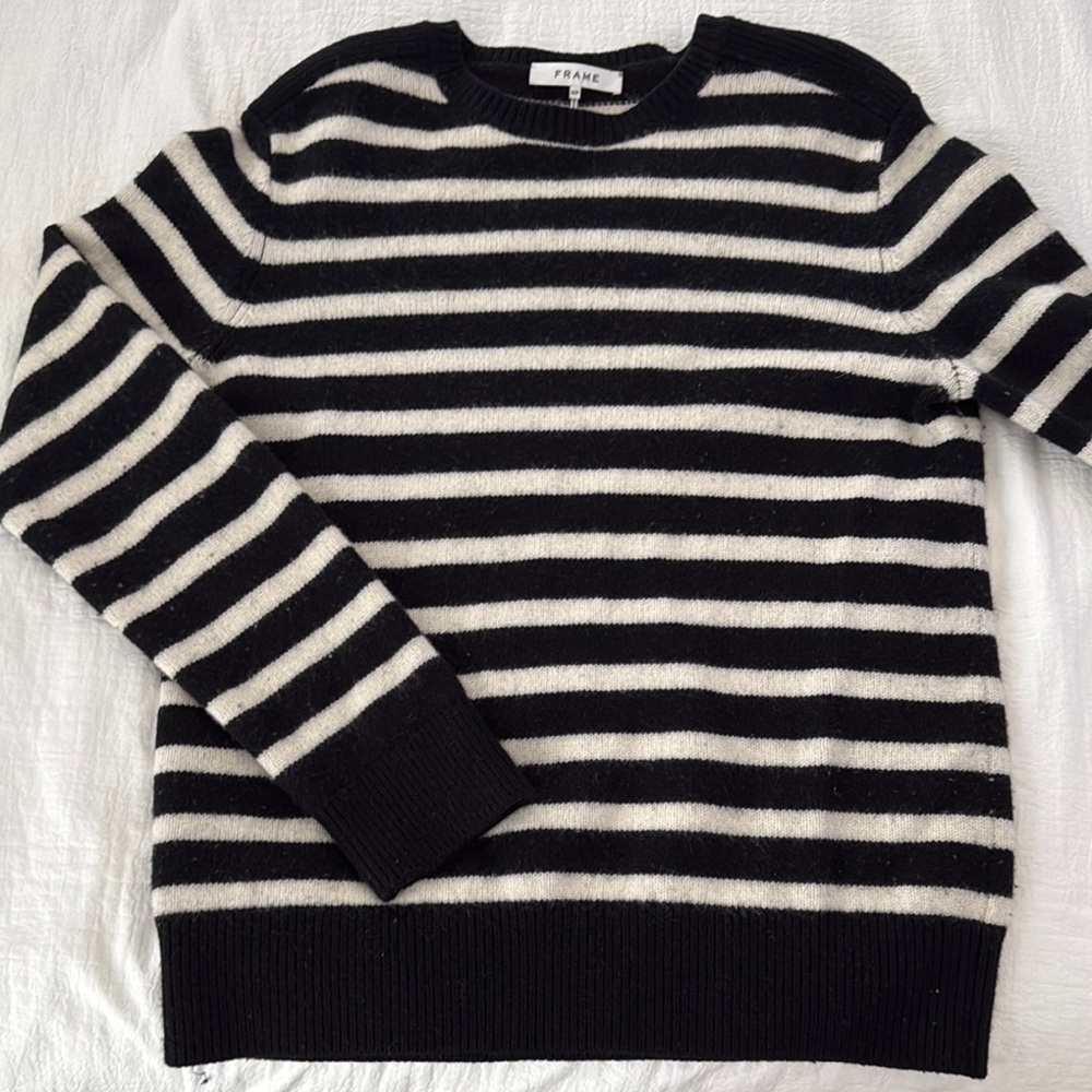 Frame Denim Black and White Striped Men's Sweater